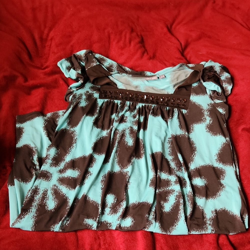 Apt. 9 Teal and Brown Stretch Top